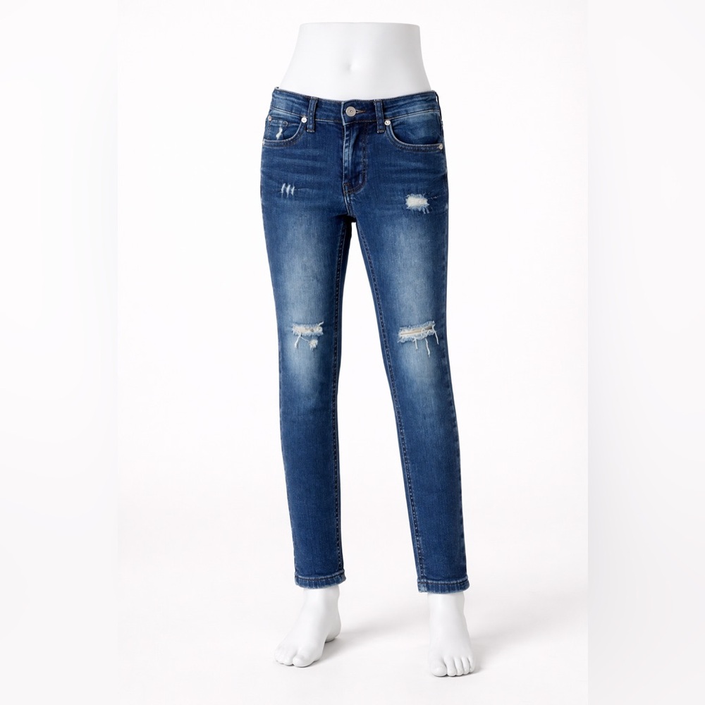 Hudson Girls Skinny Distressed Jeans Size 6 Adjustable Waist Medium Wash EUC